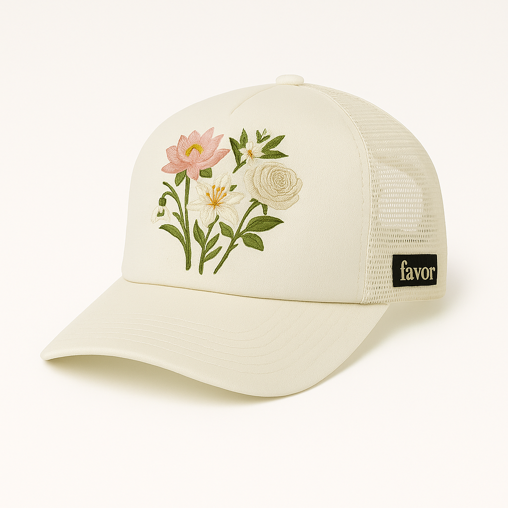 'redeemed' foam trucker hat ivory